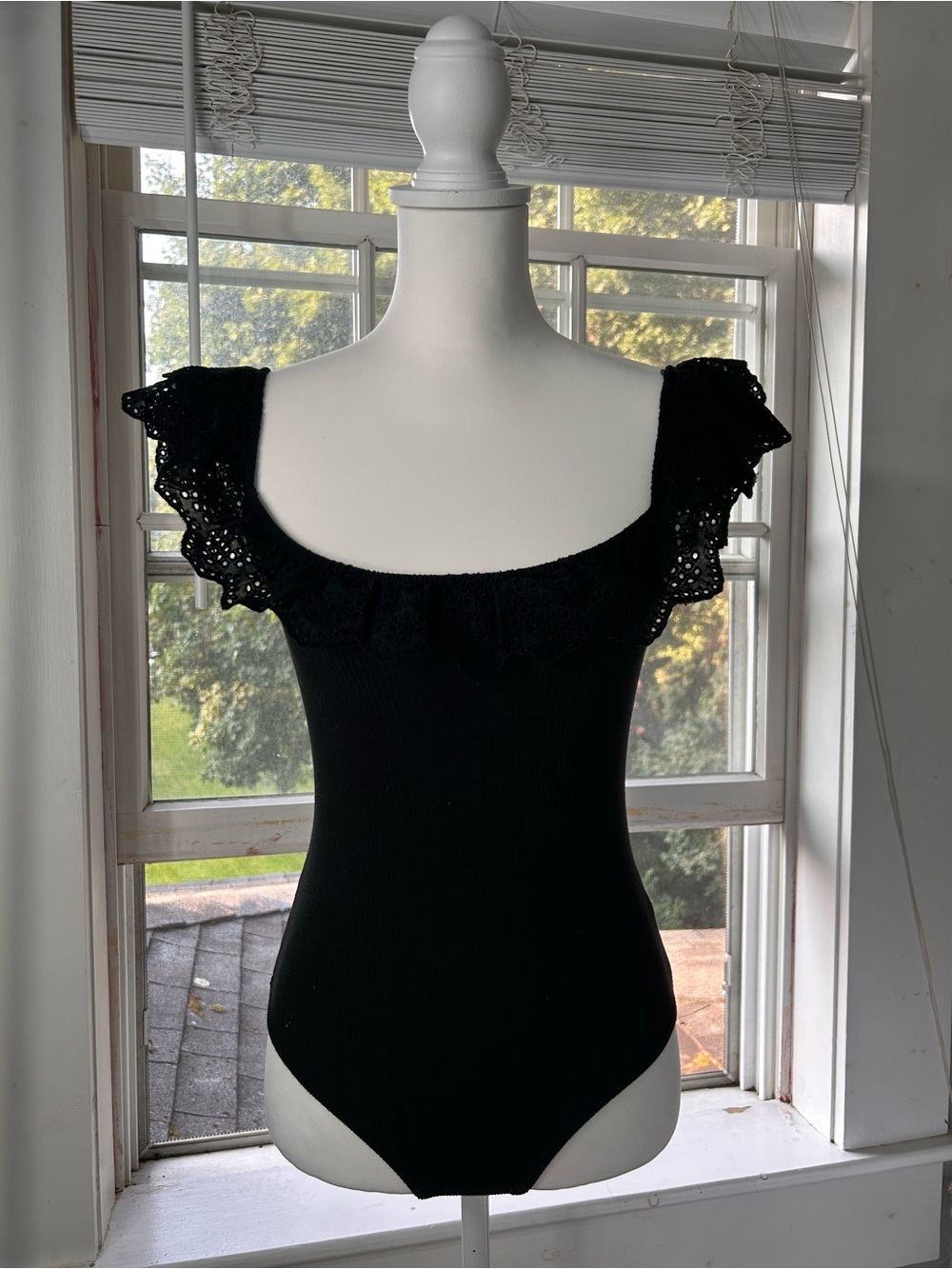 Black Lace Ruffle Sleeve Women’s Bodysuit